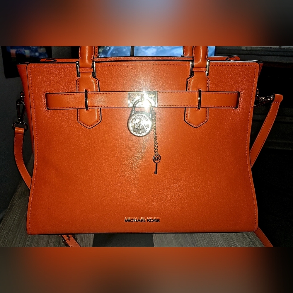 NWOT Authentic Michael Kors Hamilton Medium Satchel in Poppy Orange - Picture 5 of 15